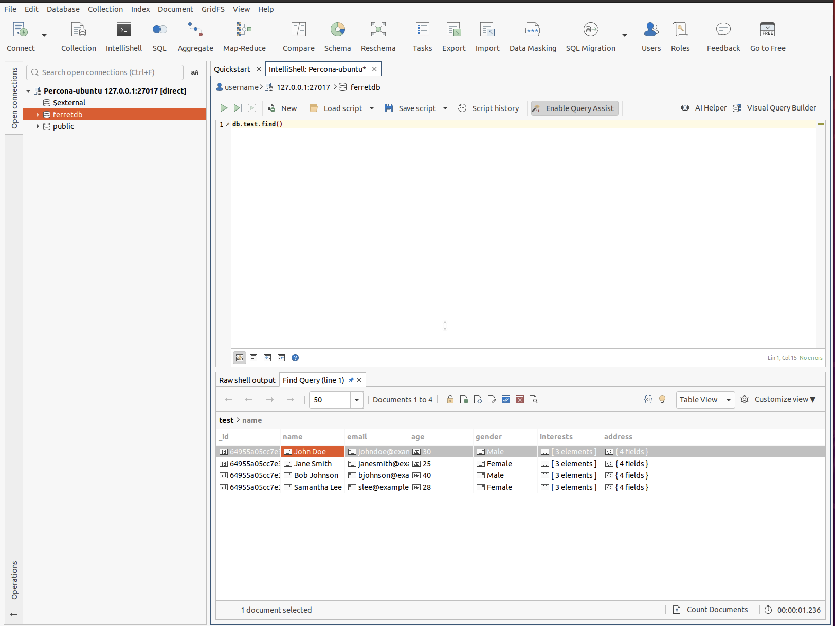 Displaying data through Studio 3T